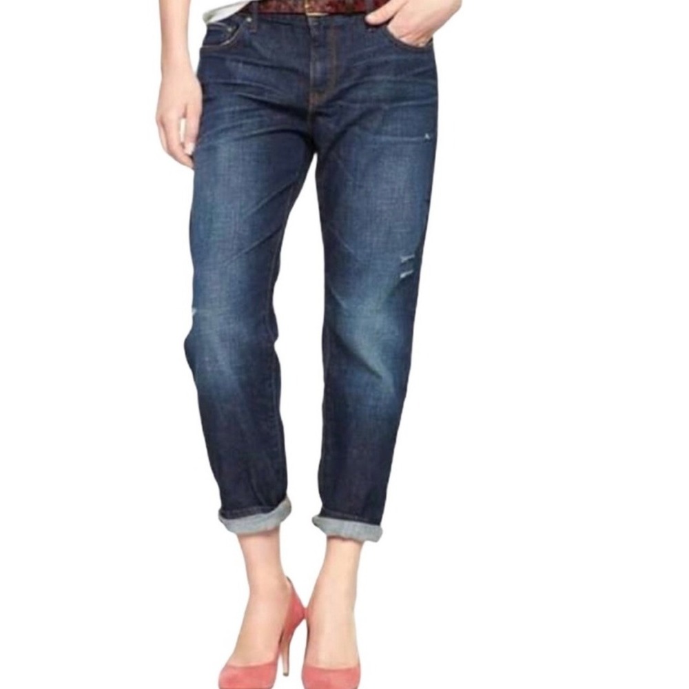 Gap 1969 Sexy Boyfriend Jeans 29 8 Dark Wash Distressed Calcite 2012